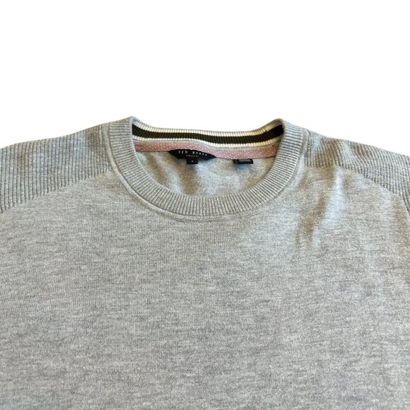 Ted Baker London Grey Pullover Sweater Stretch Ribbed Trim Crew Neck Size Large - Picture 2 of 12
